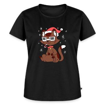 Weihnachten – Weihnachtspullover – Cool Cat - Frauen Premium Bio T-Shirt - Schwarz - Vorne - Selfina (174cm)