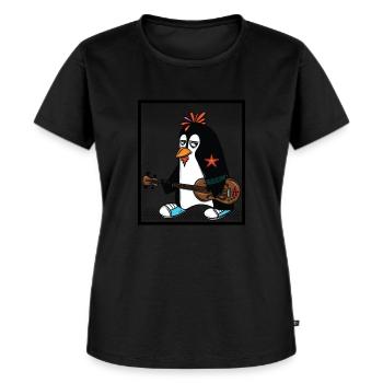 Pingouin avec guitare - T-shirt Premium bio Femme - noir - Devant - Selfina (174cm)