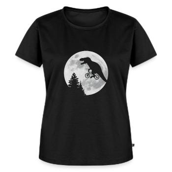 Mond Dino T-Rex Dinosaurier Fahrrad - Frauen Premium Bio T-Shirt - Schwarz - Vorne - Selfina (174cm)