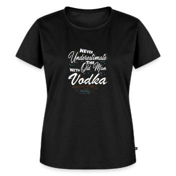 Unterschätzen Sie niemals den alten Mann mit Wodka-T-Shirt - Frauen Premium Bio T-Shirt - Schwarz - Vorne - Selfina (174cm)