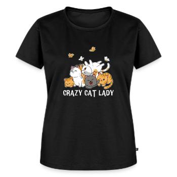 Verrückte Katzen Lady Frau Verrückt Katze - Frauen Premium Bio T-Shirt - Schwarz - Vorne - Selfina (174cm)