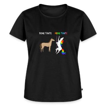 Votre tante ma tante cheval Licorne Pole Dance - T-shirt Premium bio Femme - noir - Devant - Selfina (174cm)