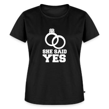 Verlobung Hochzeit Design - Frauen Premium Bio T-Shirt - Schwarz - Vorne - Selfina (174cm)