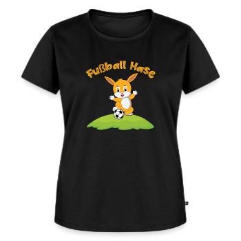 Fußball Hase jubelt! Ostern & Europameisterschaft! - Frauen Premium Bio T-Shirt - Schwarz - Vorne - Selfina (174cm)