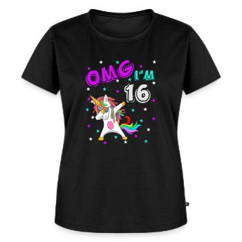 OMG I'm 16 Lustige Einhorn Unicorn Geburtstagsidee - Frauen Premium Bio T-Shirt - Schwarz - Vorne - Selfina (174cm)