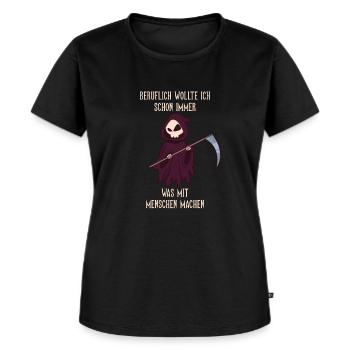 Beruflich wollte ich schon immer was mit Menschen - Frauen Premium Bio T-Shirt - Schwarz - Vorne - Selfina (174cm)