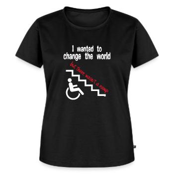Wollte 2 die Welt verändern, aber es gab keine Rampe! - Frauen Premium Bio T-Shirt - Schwarz - Vorne - Selfina (174cm)