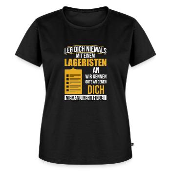 Leg dich niemals mit einem Lageristen an Lagerist - Frauen Premium Bio T-Shirt - Schwarz - Vorne - Selfina (174cm)