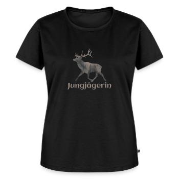 Hirsch - Jungjägerin - Frauen Premium Bio T-Shirt - Schwarz - Vorne - Selfina (174cm)
