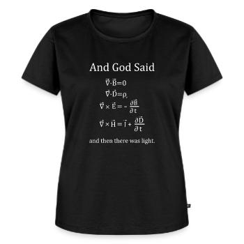 Und Gott sprach es werde Licht - Maxwell Gleichung - Frauen Premium Bio T-Shirt - Schwarz - Vorne - Selfina (174cm)