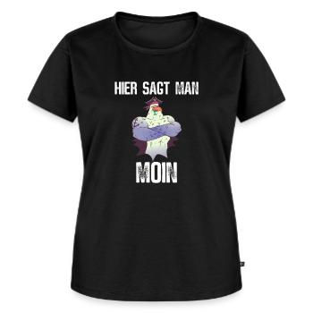Hier sagt man Moin - Frauen Premium Bio T-Shirt - Schwarz - Vorne - Selfina (174cm)