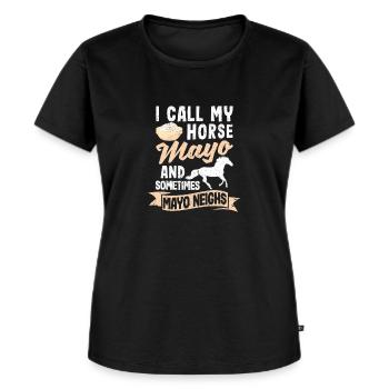 J’appelle mon cheval Mayo et parfois je pleure - T-shirt Premium bio Femme - noir - Devant - Selfina (174cm)