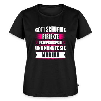 Erzgebirge Frau Namen Sachsen Marina - Frauen Premium Bio T-Shirt - Schwarz - Vorne - Selfina (174cm)