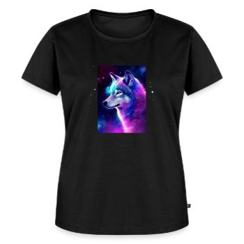 Wolf Galaxie Weltraum Grafik Wolf Lover - Frauen Premium Bio T-Shirt - Schwarz - Vorne - Selfina (174cm)