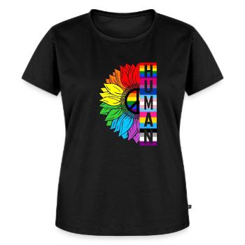 Menschliche Sonnenblume Regenbogen LGBT-Flagge Gay Pride Stolz - Frauen Premium Bio T-Shirt - Schwarz - Vorne - Selfina (174cm)