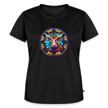 Unique Cow Art Design - Stained Glass Art - Women's Premium Organic T-shirt - black - Front - Selfina (174cm)