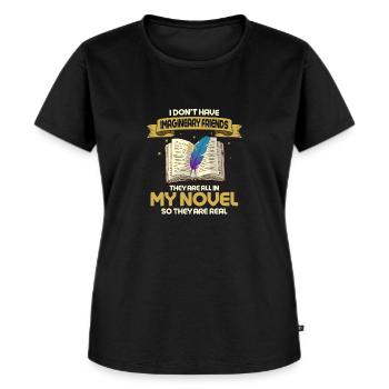 Je n’ai pas d’amis imaginaires Auteur Écrivain Nove - T-shirt Premium bio Femme - noir - Devant - Selfina (174cm)
