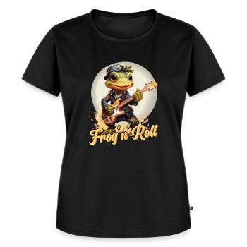 Funny frog with guitar, saying - Women's Premium Organic T-shirt - black - Front - Selfina (174cm)