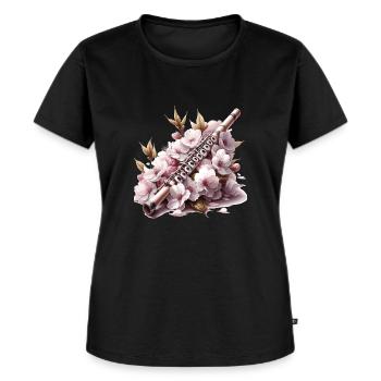 Zarte Flöte auf Kirschblütenbett - Frauen Premium Bio T-Shirt - Schwarz - Vorne - Selfina (174cm)