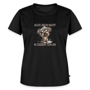 Zerzauster Hund - Guck mich nicht in diesem Ton - Frauen Premium Bio T-Shirt - Schwarz - Vorne - Selfina (174cm)