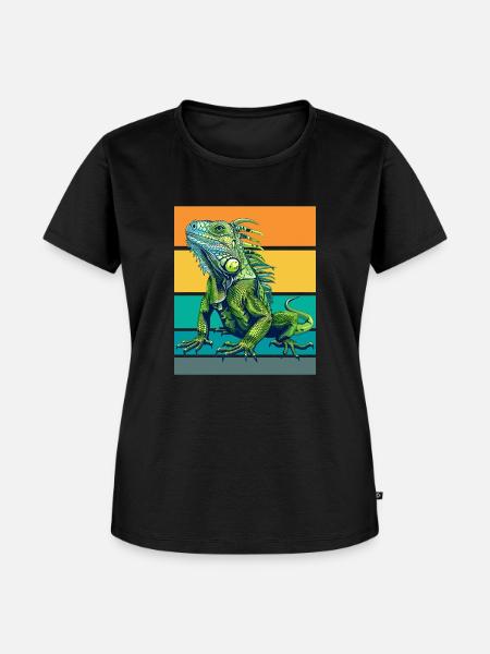Retro Leguan - Frauen Premium Bio T-Shirt - Schwarz