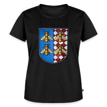 Wappen Bienen - Frauen Premium Bio T-Shirt - Schwarz - Vorne - Selfina (174cm)