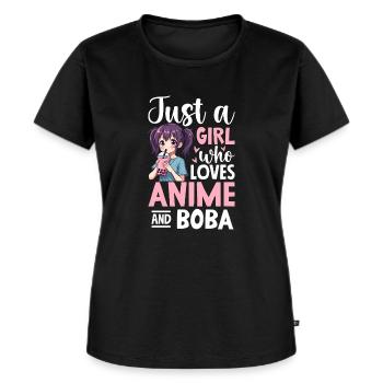 Just a Girl Who Loves Anime Boba Tea - Frauen Premium Bio T-Shirt - Schwarz - Vorne - Selfina (174cm)