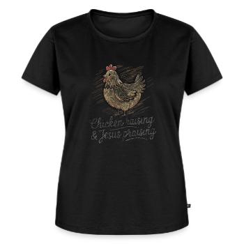 Hühner Huhn Jesus Spruch Geschenk Idee Landwirt - Frauen Premium Bio T-Shirt - Schwarz - Vorne - Selfina (174cm)