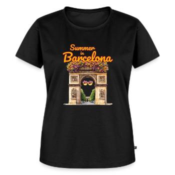 Reisen Sie mit leichtem Gepäck, träumen Sie hell - Frauen Premium Bio T-Shirt - Schwarz - Vorne - Selfina (174cm)