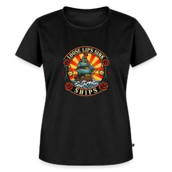 Loose Lips Sink Schiffe Buccaneer Freibeuter - Frauen Premium Bio T-Shirt - Schwarz - Vorne - Selfina (174cm)