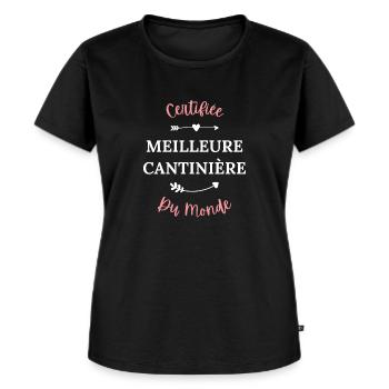 Certifiée meilleure cantinière du monde - T-shirt Premium bio Femme - noir - Devant - Selfina (174cm)