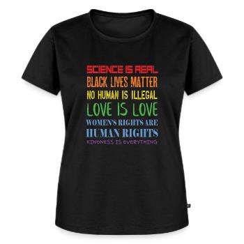 Politische Fragen - Menschenrechte - Demokratie - Frauen Premium Bio T-Shirt - Schwarz - Vorne - Selfina (174cm)