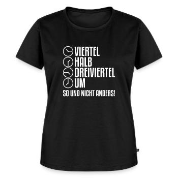 Uhrzeit Ostdeutschland | Ossi Osten Ostdeutsch Uhr - Frauen Premium Bio T-Shirt - Schwarz - Vorne - Selfina (174cm)