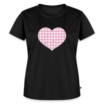 Bayern Tracht Lederhose kariert Herzmadl Volksfest - Frauen Premium Bio T-Shirt - Schwarz - Vorne - Selfina (174cm)