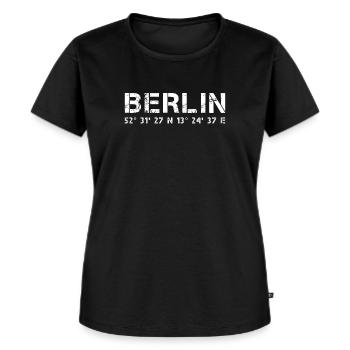 Berlin GPS Koordinaten, Hauptstadt Geschenk - Frauen Premium Bio T-Shirt - Schwarz - Vorne - Selfina (174cm)