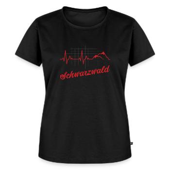 Bayern Wandern Schwarzwald Berge Herzschlag - Frauen Premium Bio T-Shirt - Schwarz - Vorne - Selfina (174cm)