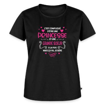 Une Princesse Et Une Grande Soeur cadeau - T-shirt Premium bio Femme - noir - Devant - Selfina (174cm)
