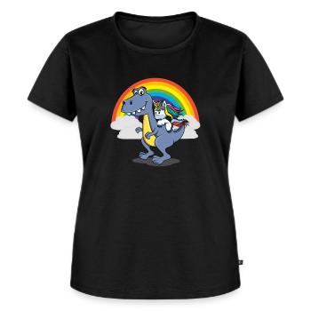 Einhorn Dino Regenbogen lustig bunt und witzig süß - Frauen Premium Bio T-Shirt - Schwarz - Vorne - Selfina (174cm)