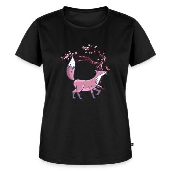 FOX Japanese Kirschblüte Vintage Fuchs Kawaii - Frauen Premium Bio T-Shirt - Schwarz - Vorne - Selfina (174cm)