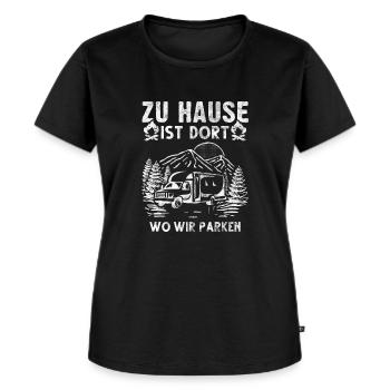 Zu Hause ist dort Wo wir parken Camper Camping - Frauen Premium Bio T-Shirt - Schwarz - Vorne - Selfina (174cm)