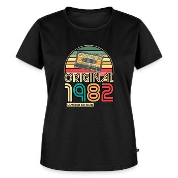 Cassette Bande Rétro Vintage 1982 né année 1982 - T-shirt Premium bio Femme - noir - Devant - Selfina (174cm)