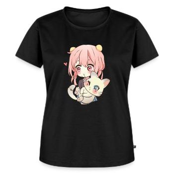 Anime und Katzen für Teen Manga kawaii Grafik - Frauen Premium Bio T-Shirt - Schwarz - Vorne - Selfina (174cm)