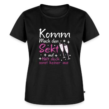 Komm Mach Den Sekt Auf Hält Doch Sonst Keiner Aus - Frauen Premium Bio T-Shirt - Schwarz - Vorne - Selfina (174cm)