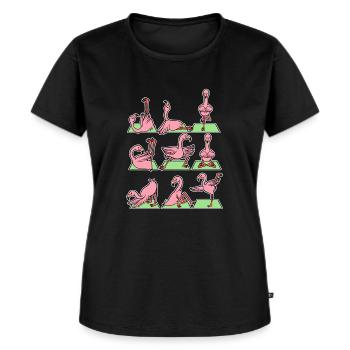 Flamingo Rosa Vogel Yoga Meditation Zen - Frauen Premium Bio T-Shirt - Schwarz - Vorne - Selfina (174cm)
