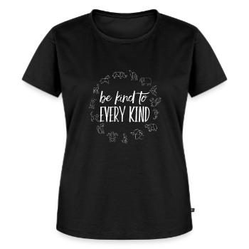 be kind to every kind - Spruch Tierliebe Vegan - Frauen Premium Bio T-Shirt - Schwarz - Vorne - Selfina (174cm)
