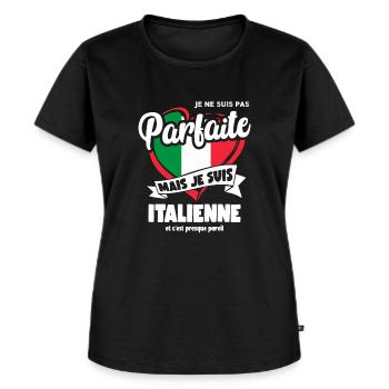 Je ne suis pas parfaite mais italienne humour ital - T-shirt Premium bio Femme - noir - Devant - Selfina (174cm)
