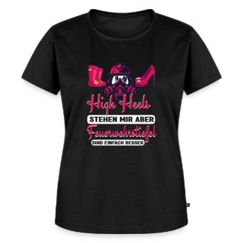Feuerwehrfrau Feuerwehr Vergiss die High Heels - Frauen Premium Bio T-Shirt - Schwarz - Vorne - Selfina (174cm)