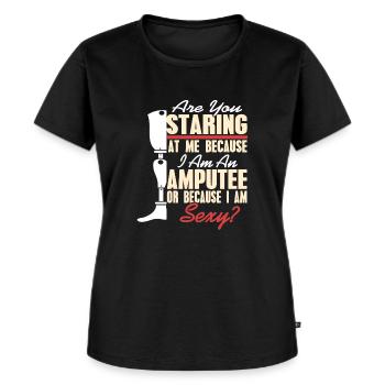 Starrst du mich an, weil ich amputiert bin? - Frauen Premium Bio T-Shirt - Schwarz - Vorne - Selfina (174cm)
