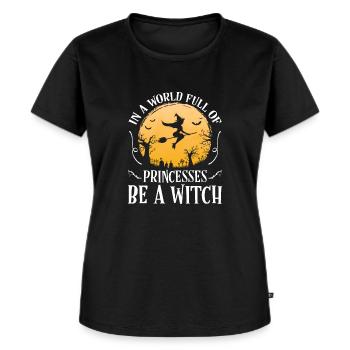 In een wereld vol prinsessen wees een heks - Vrouwen Premium Bio T-shirt - zwart - Voor - Selfina (174cm)