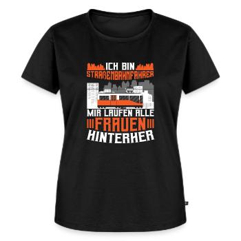 Bin Straßenbahnfahrer mir laufen Frauen hinterther - Frauen Premium Bio T-Shirt - Schwarz - Vorne - Selfina (174cm)